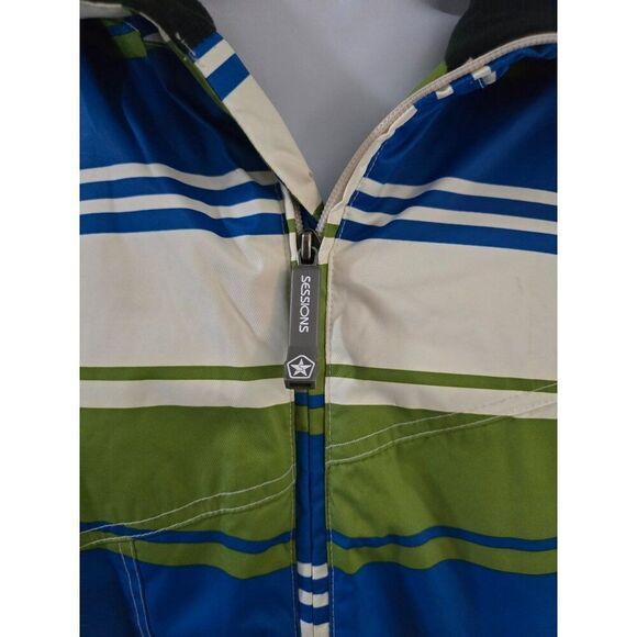 Sessions Terrain Striped Jacket Green & Blue Hooded Waterproof skiing snowboard - Picture 3 of 16
